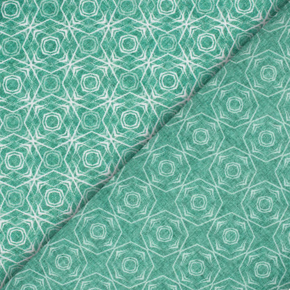 Sacramento Green And White Geometric Pattern Digital Print Lush Satin Fabric