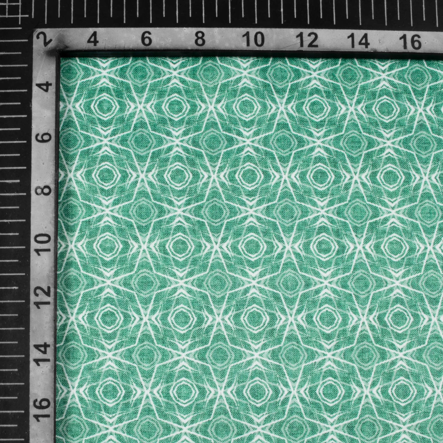 Sacramento Green And White Geometric Pattern Digital Print Lush Satin Fabric