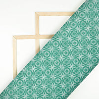 Sacramento Green And White Geometric Pattern Digital Print Lush Satin Fabric