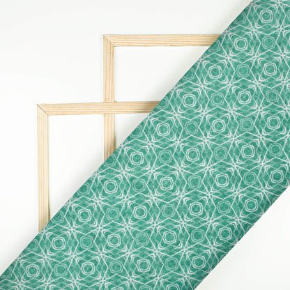 Sacramento Green And White Geometric Pattern Digital Print Lush Satin Fabric