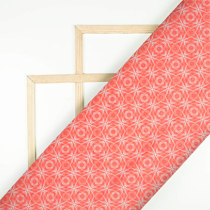 Desire Red And White Geometric Pattern Digital Print Lush Satin Fabric