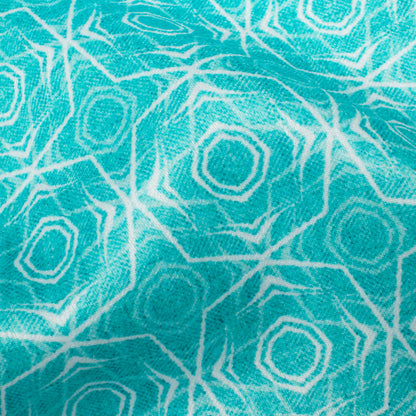 Sky Blue And White Geometric Pattern Digital Print Lush Satin Fabric