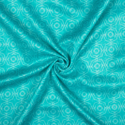 Sky Blue Geometric Pattern Digital Print Lush Satin Fabric