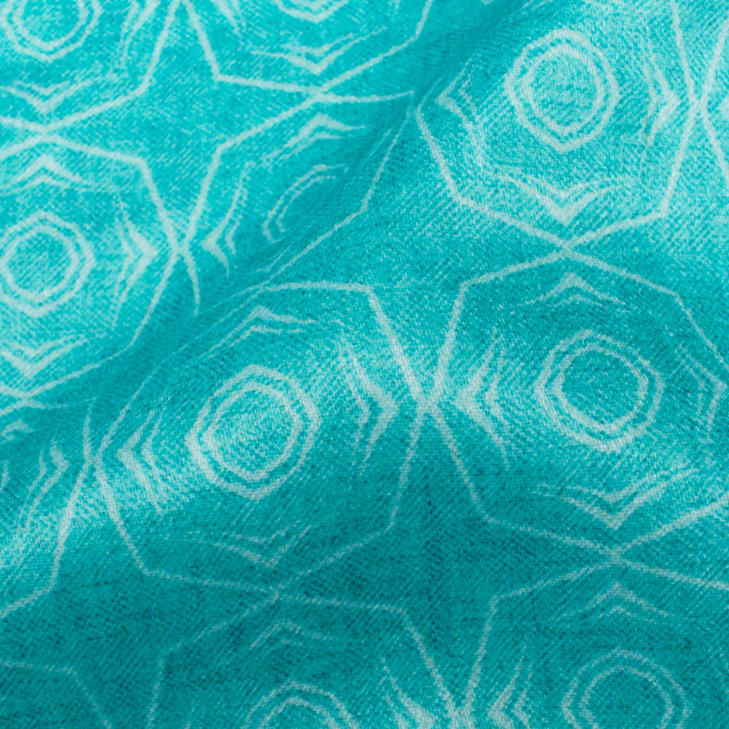 Sky Blue Geometric Pattern Digital Print Lush Satin Fabric