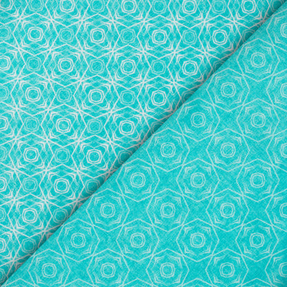 Sky Blue Geometric Pattern Digital Print Lush Satin Fabric