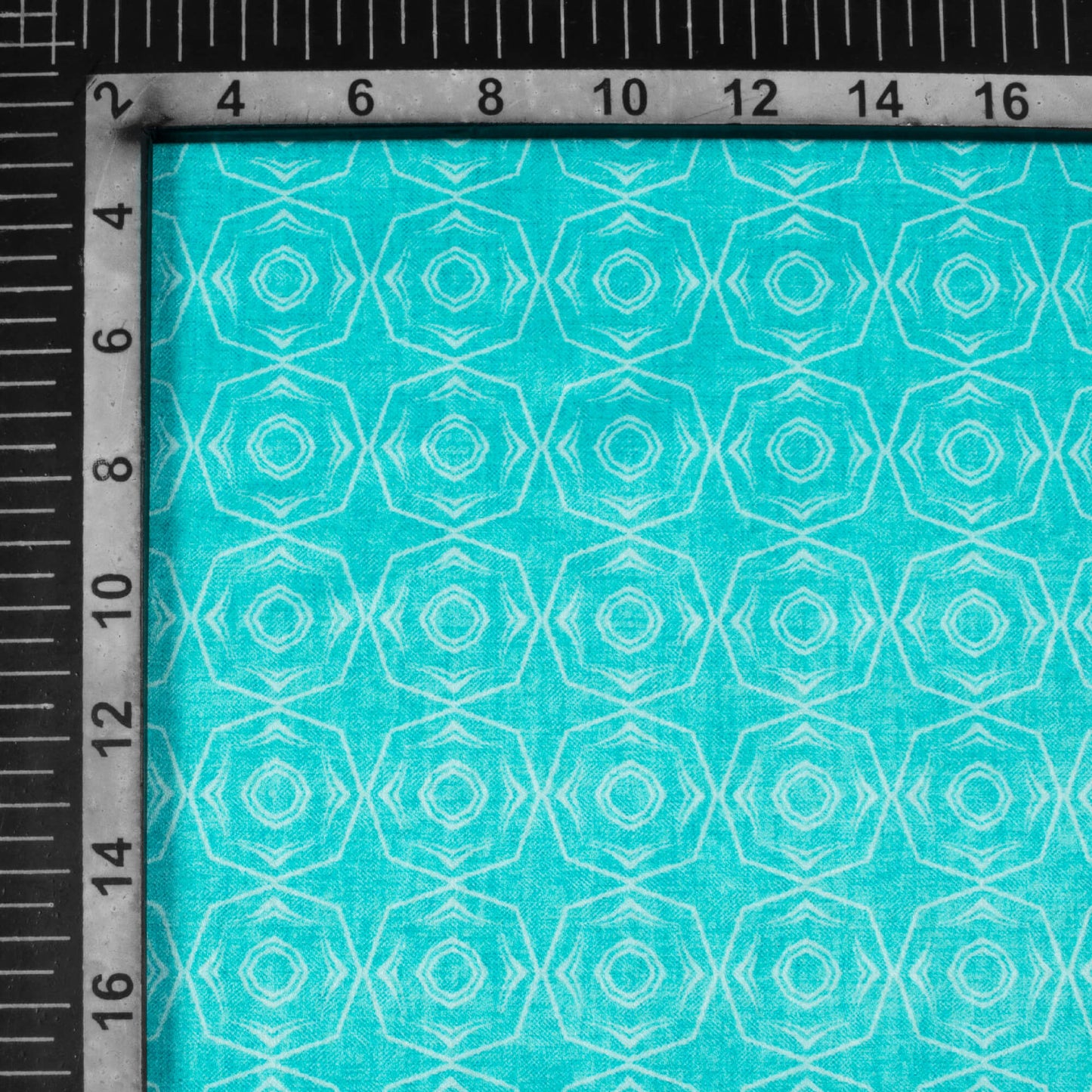 Sky Blue Geometric Pattern Digital Print Lush Satin Fabric