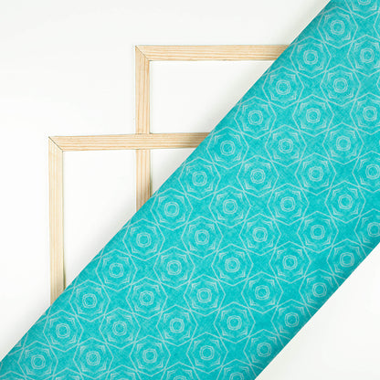 Sky Blue Geometric Pattern Digital Print Lush Satin Fabric