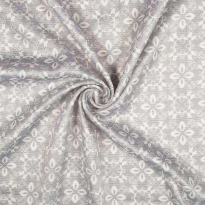 Dolphin Grey And White Floral Pattern Digital Print Lush Satin Fabric