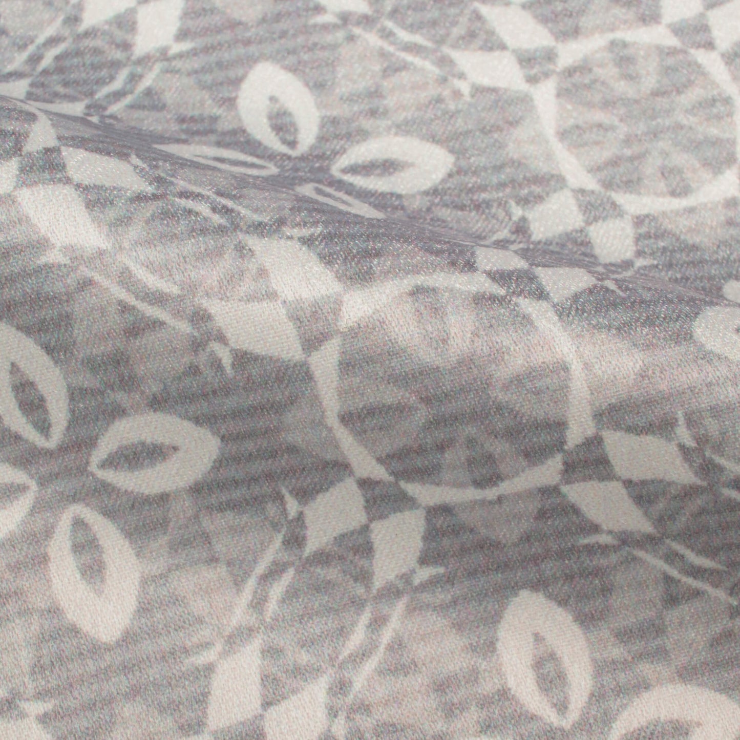 Dolphin Grey And White Floral Pattern Digital Print Lush Satin Fabric