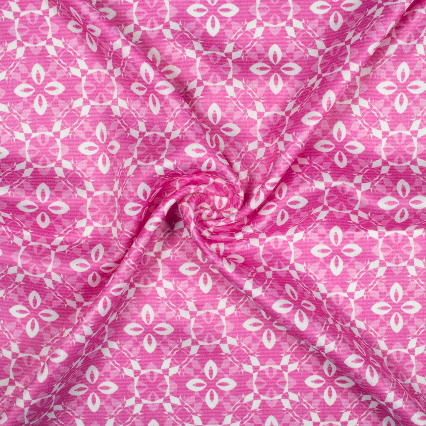 Taffy Pink And White Floral Pattern Digital Print Lush Satin Fabric