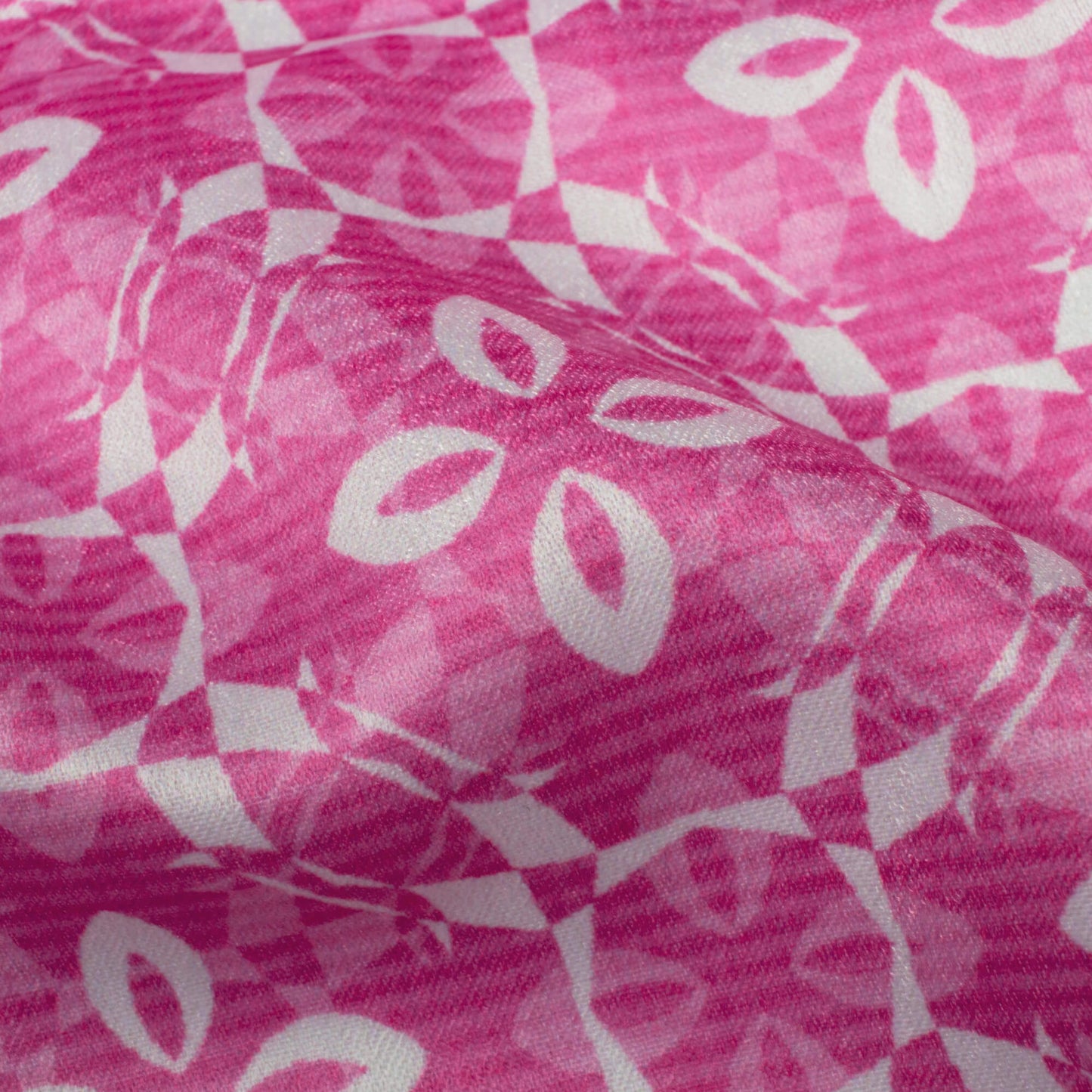 Taffy Pink And White Floral Pattern Digital Print Lush Satin Fabric