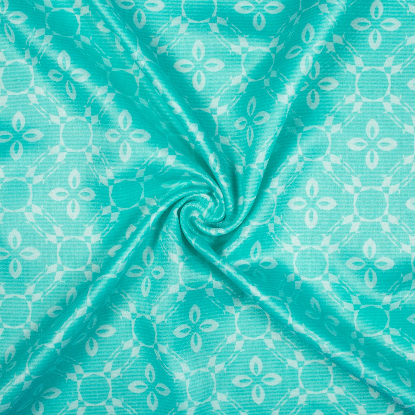 Electric Blue Floral Pattern Digital Print Lush Satin Fabric