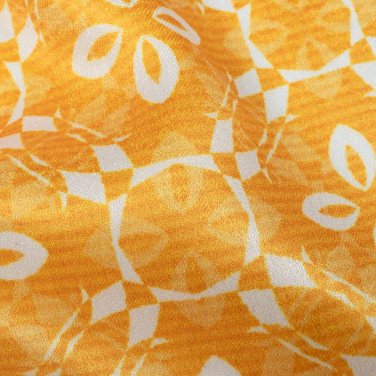 Amber Yellow And White Floral Pattern Digital Print Lush Satin Fabric