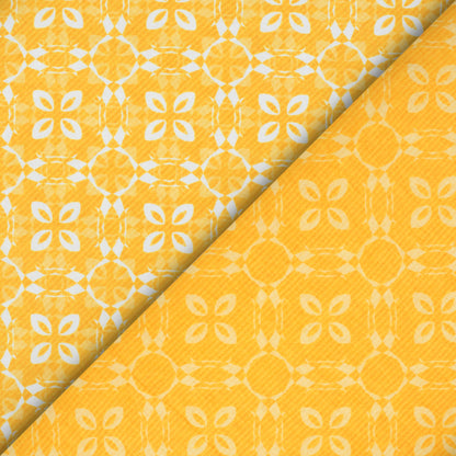 Amber Yellow And White Floral Pattern Digital Print Lush Satin Fabric