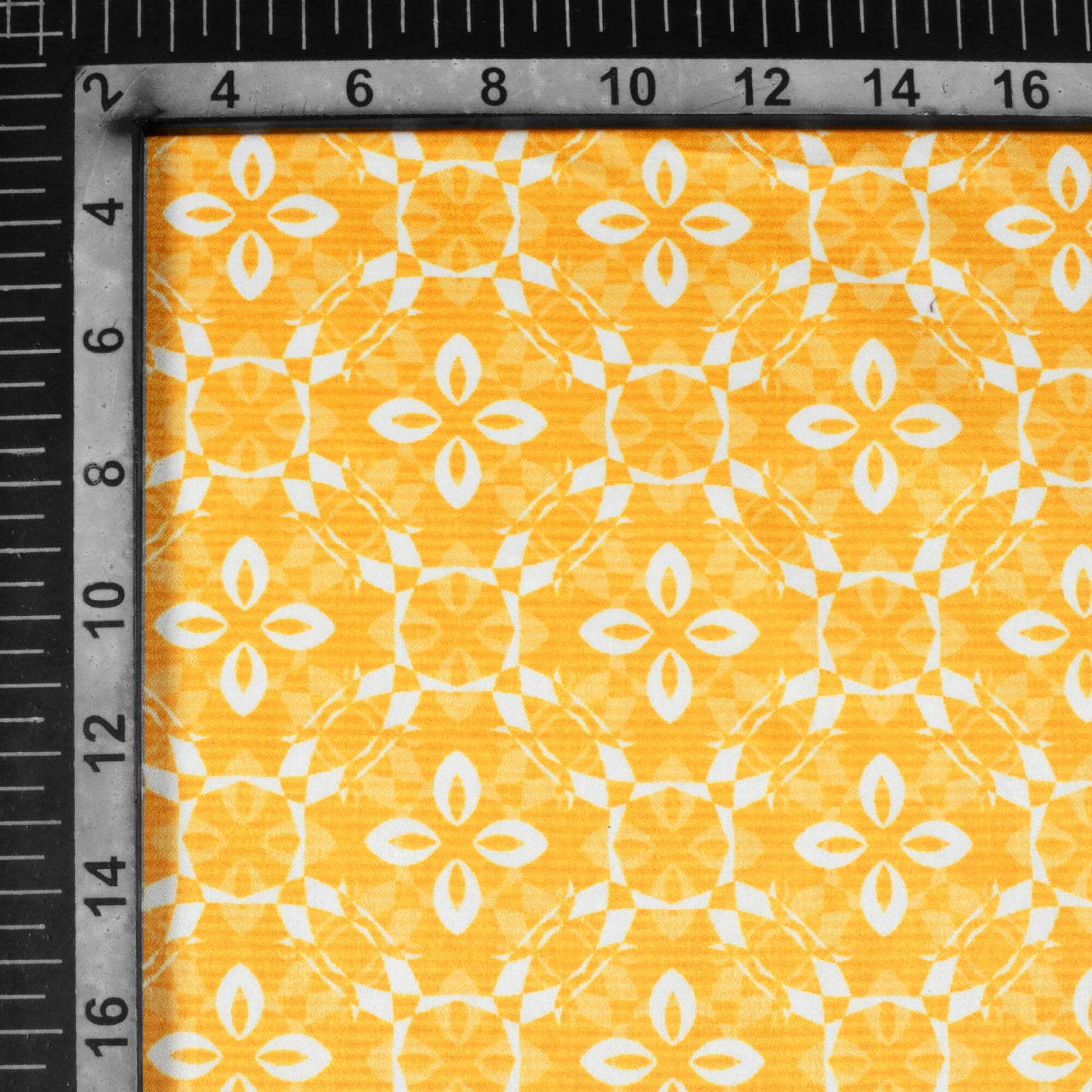 Amber Yellow And White Floral Pattern Digital Print Lush Satin Fabric