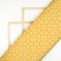 Amber Yellow And White Floral Pattern Digital Print Lush Satin Fabric