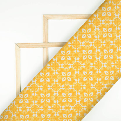 Amber Yellow And White Floral Pattern Digital Print Lush Satin Fabric