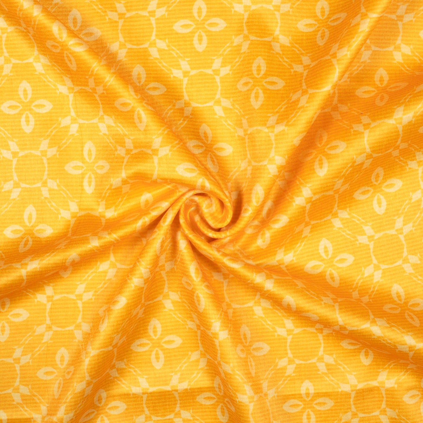 Amber Yellow Floral Pattern Digital Print Lush Satin Fabric