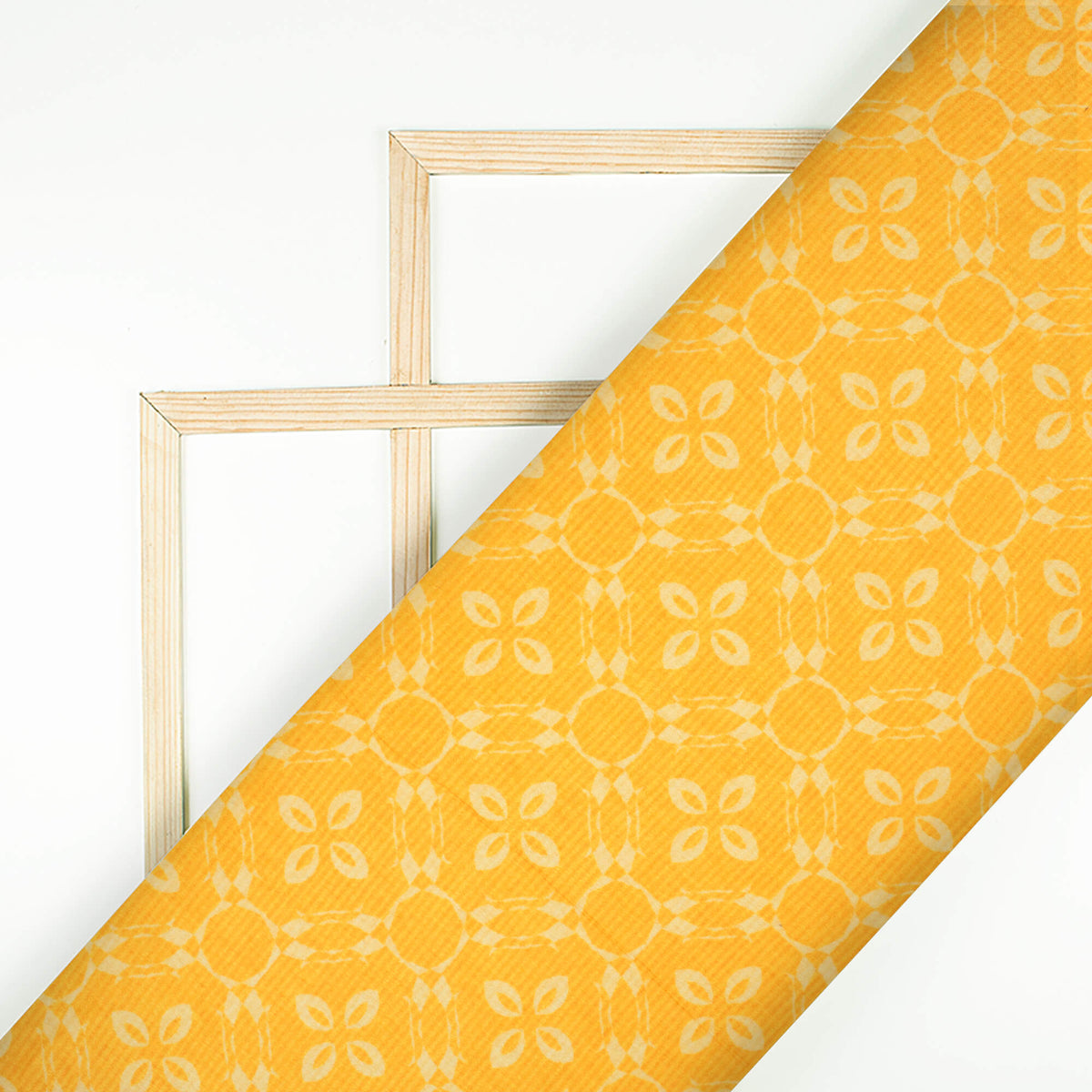 Amber Yellow Floral Pattern Digital Print Lush Satin Fabric
