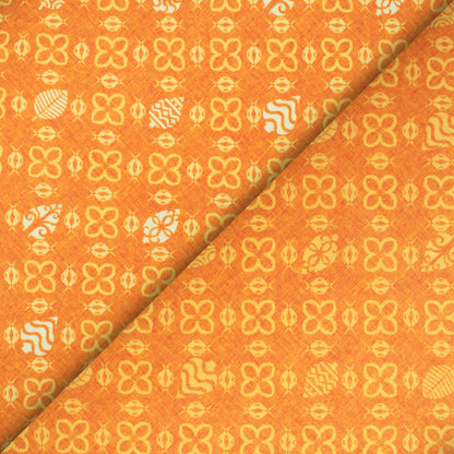 Squash Orange And Off White Traditional Pattern Digital Print Lush Satin Fabric