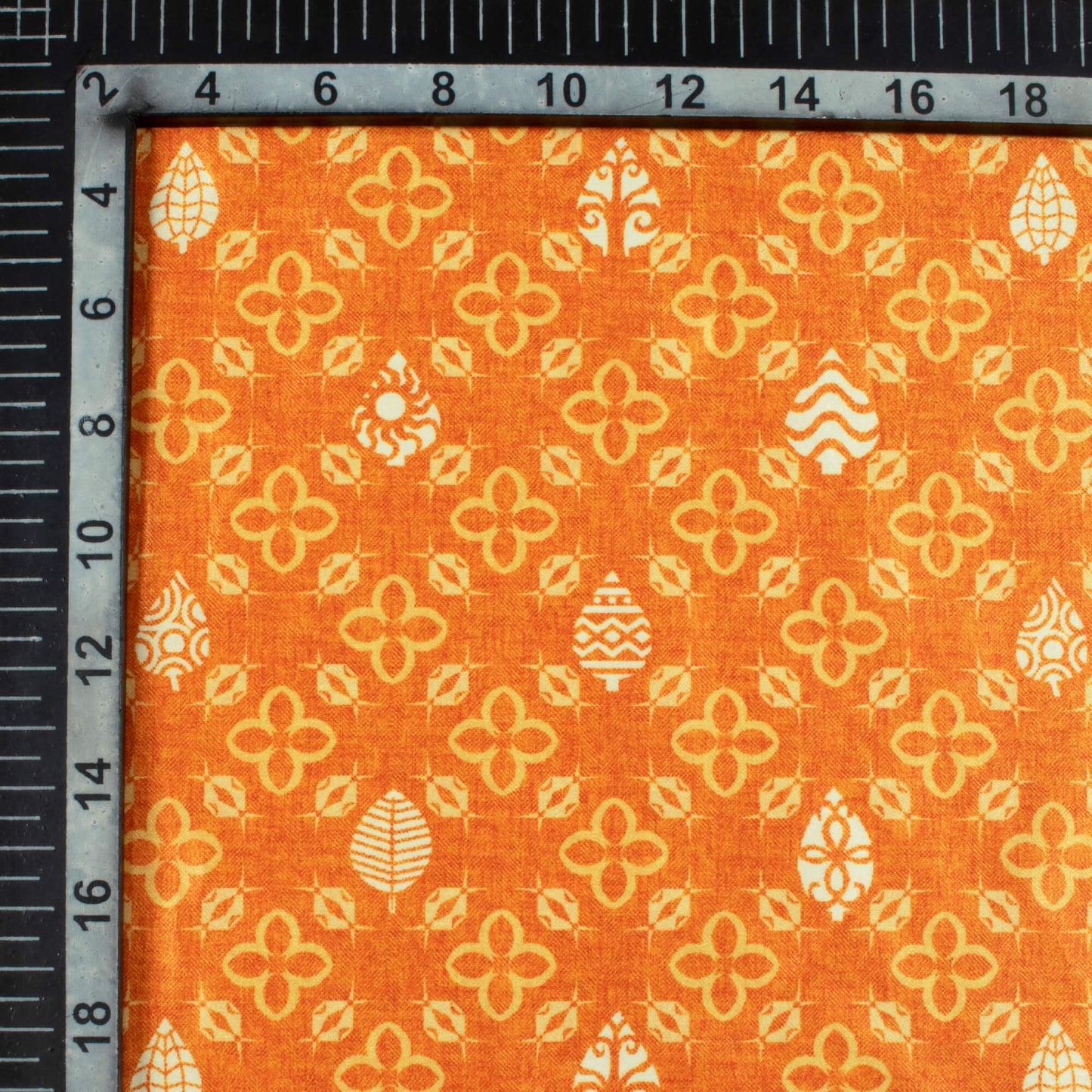 Squash Orange And Off White Traditional Pattern Digital Print Lush Satin Fabric