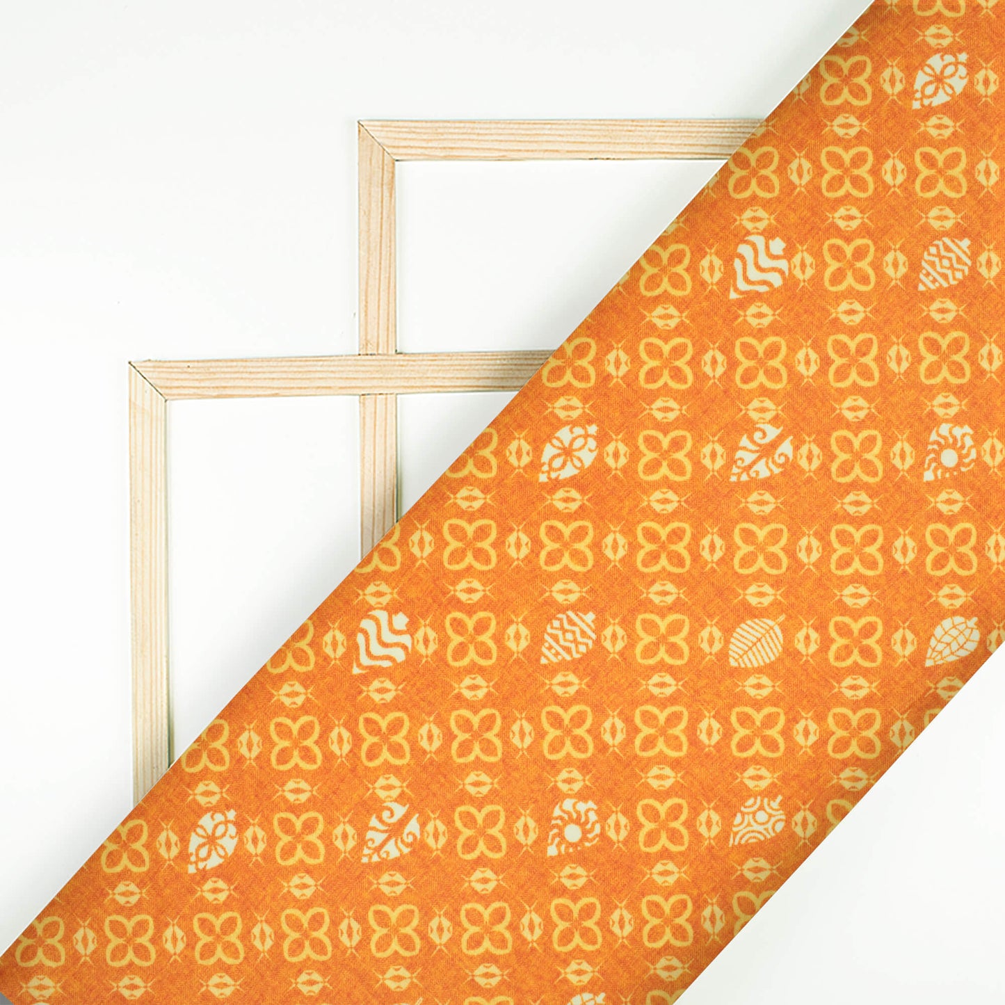 Squash Orange And Off White Traditional Pattern Digital Print Lush Satin Fabric