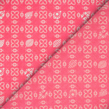 Brick Pink And Off White Traditional Pattern Digital Print Lush Satin Fabric