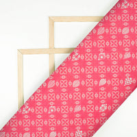 Brick Pink And Off White Traditional Pattern Digital Print Lush Satin Fabric