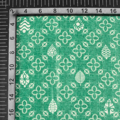 Sea Green And Off White Traditional Pattern Digital Print Lush Satin Fabric
