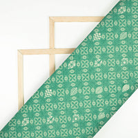 Sea Green And Off White Traditional Pattern Digital Print Lush Satin Fabric