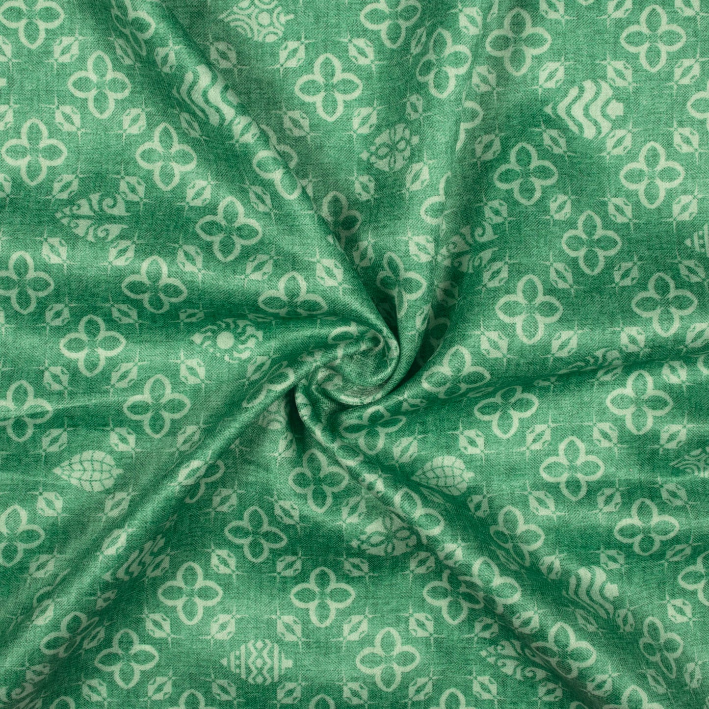 Sea Green Traditional Pattern Digital Print Lush Satin Fabric