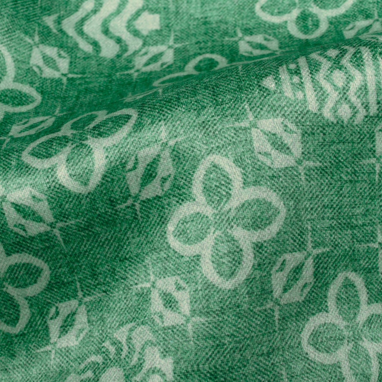 Sea Green Traditional Pattern Digital Print Lush Satin Fabric