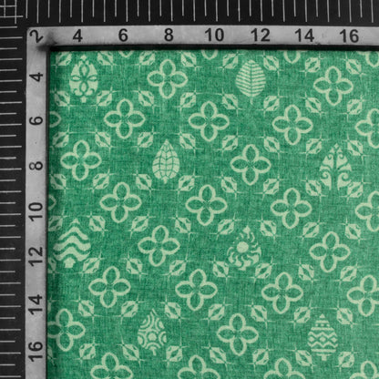 Sea Green Traditional Pattern Digital Print Lush Satin Fabric