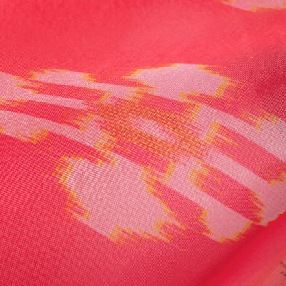 Punch Pink And Forest Green Patolaa Pattern Digital Print Organza Satin Fabric