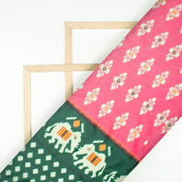 Punch Pink And Forest Green Patolaa Pattern Digital Print Organza Satin Fabric