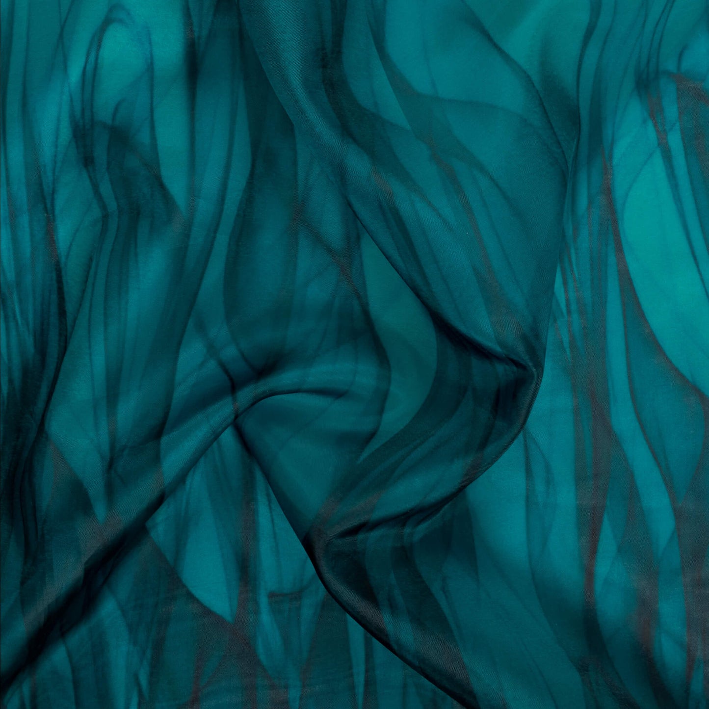 Pine Green And Black Marble Pattern Digital Print Organza Satin Fabric