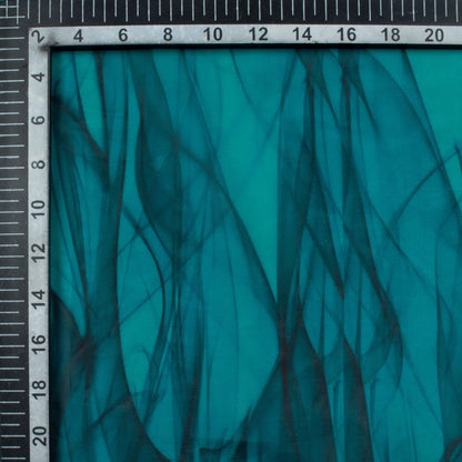 Pine Green And Black Marble Pattern Digital Print Organza Satin Fabric