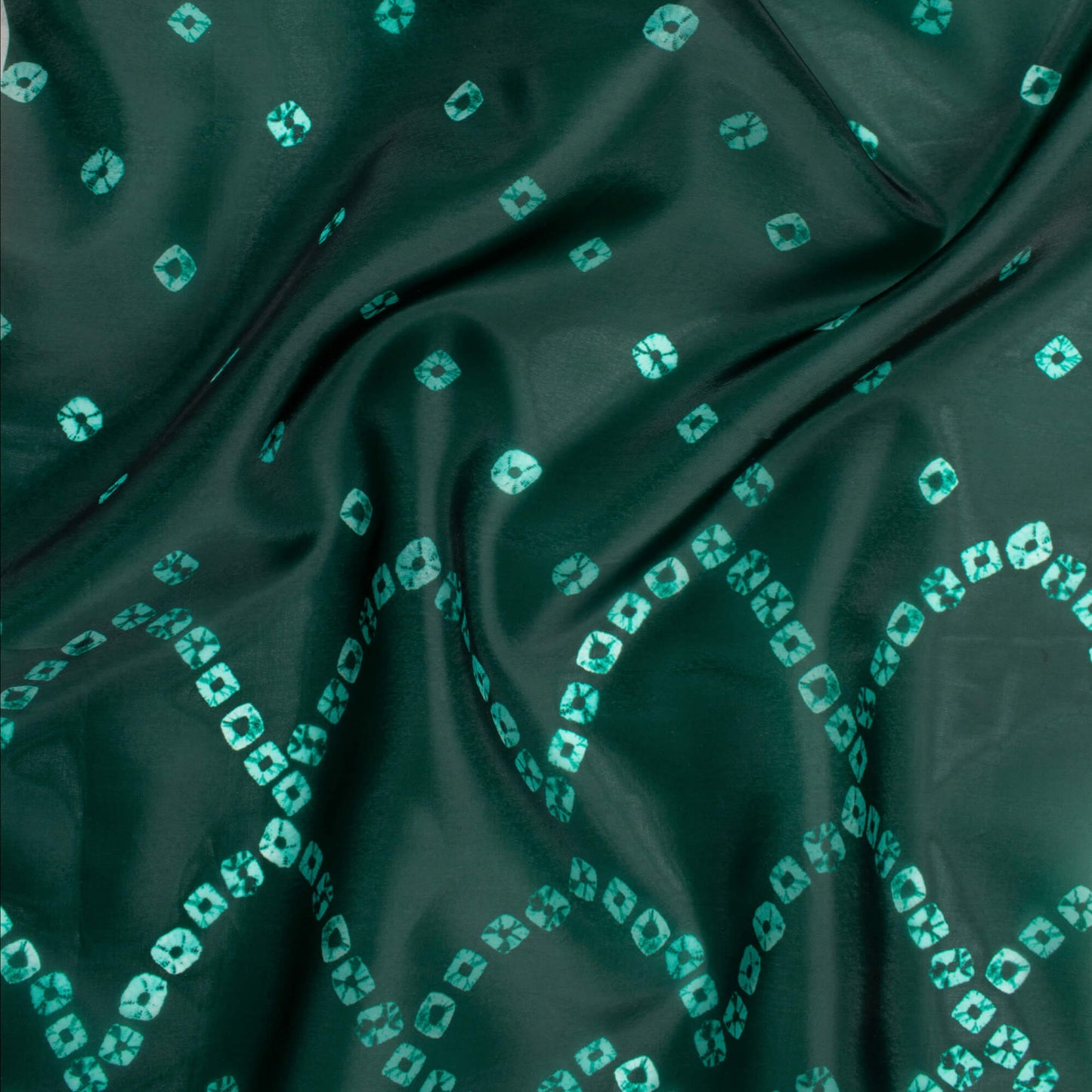 Dark Green Bandhani Pattern Digital Print Organza Satin Fabric