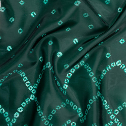 Dark Green Bandhanii Pattern Digital Print Organza Satin Fabric