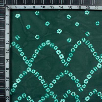 Dark Green Bandhanii Pattern Digital Print Organza Satin Fabric
