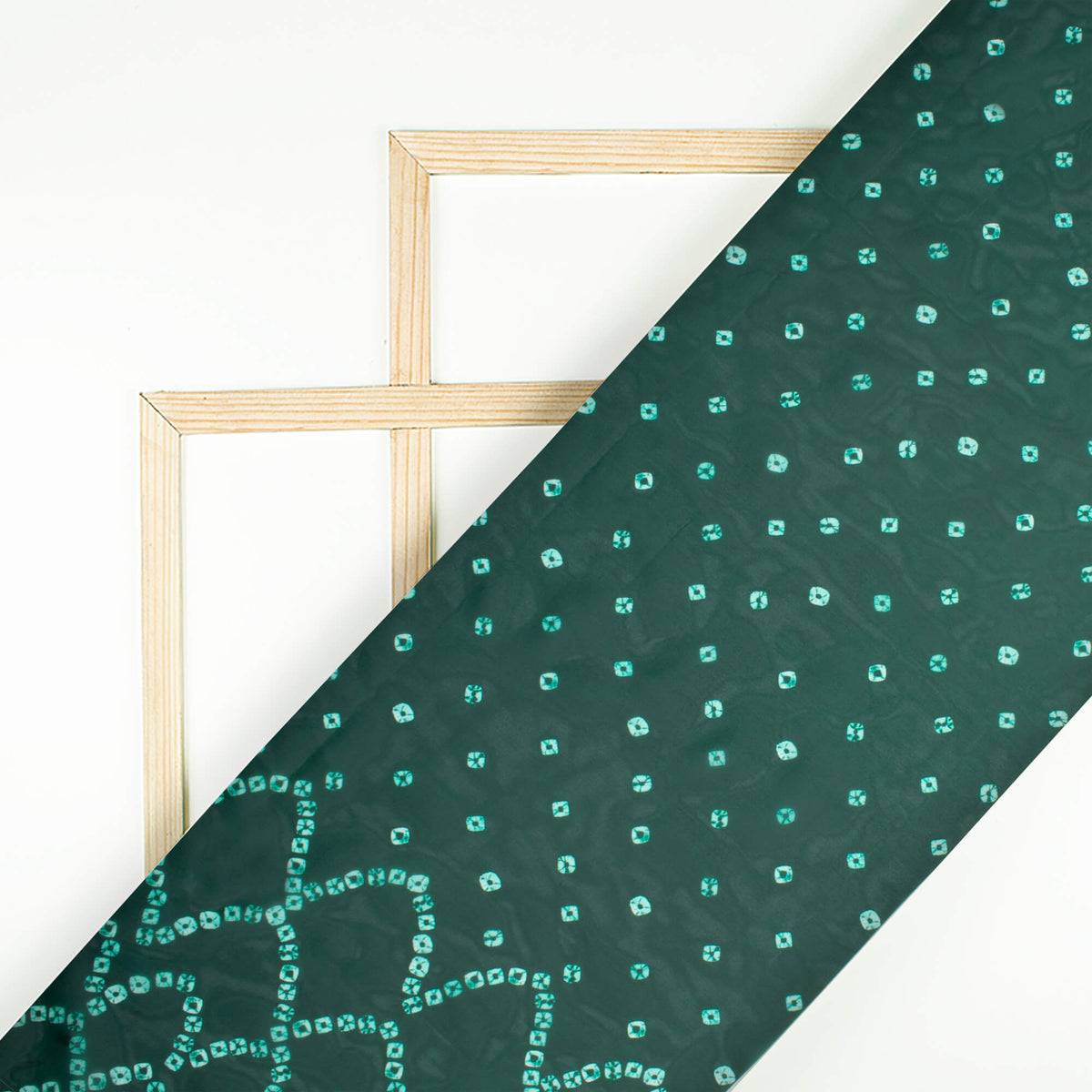 Dark Green Bandhani Pattern Digital Print Organza Satin Fabric