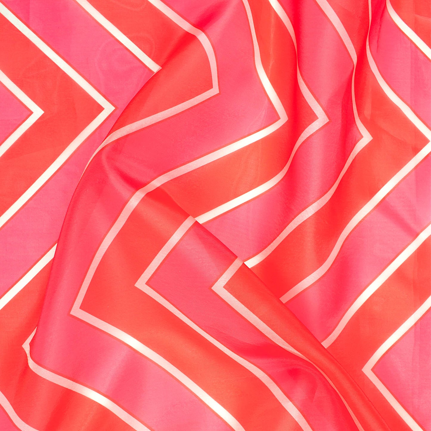 Cerise Pink And White Chevron Pattern Digital Print Organza Satin Fabric