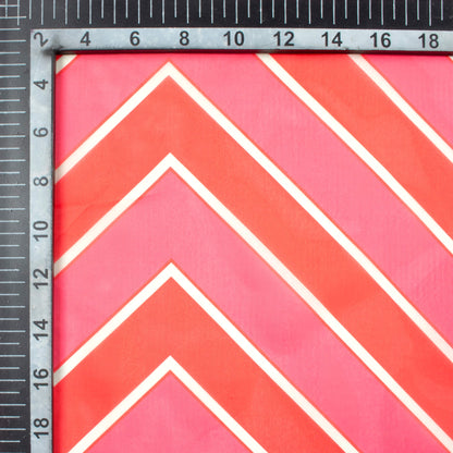 Cerise Pink And White Chevron Pattern Digital Print Organza Satin Fabric