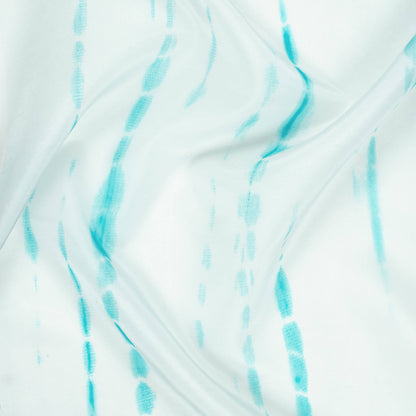 White And Maya Blue Shiiborii Pattern Digital Print Organza Satin Fabric