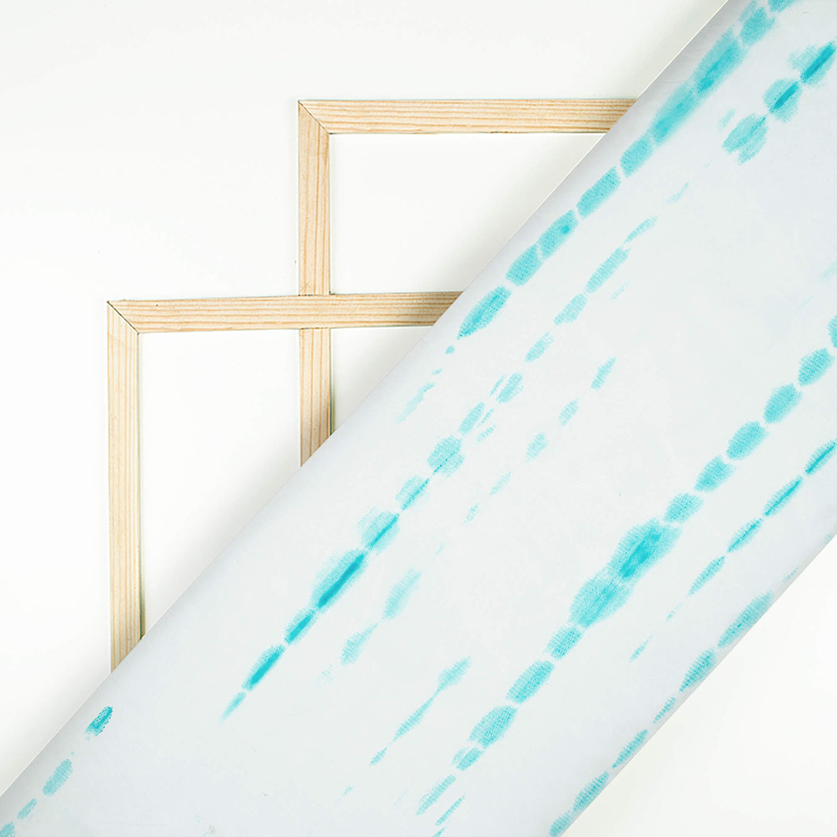 White And Maya Blue Shibori Pattern Digital Print Organza Satin Fabric