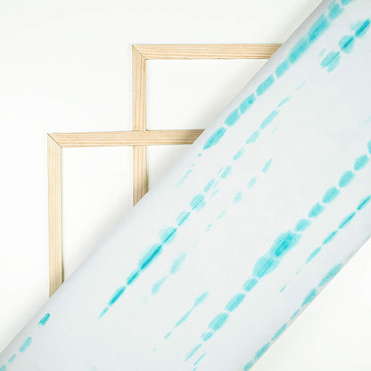 White And Maya Blue Shiiborii Pattern Digital Print Organza Satin Fabric