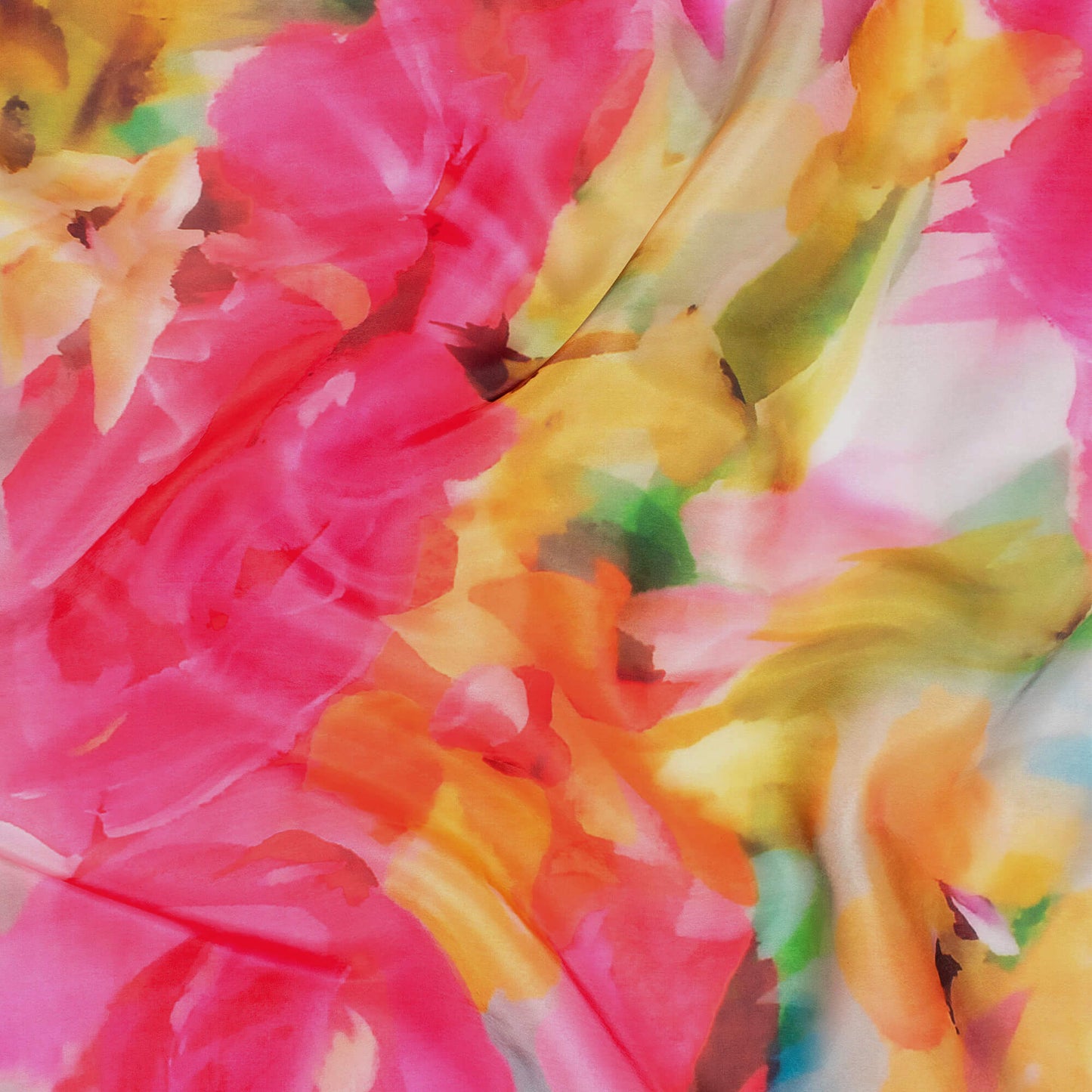 Bubble Gum Pink And Orange Abstract Pattern Digital Print Organza Satin Fabric