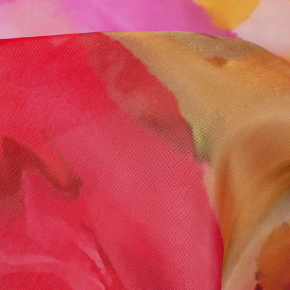 Bubble Gum Pink And Orange Abstract Pattern Digital Print Organza Satin Fabric