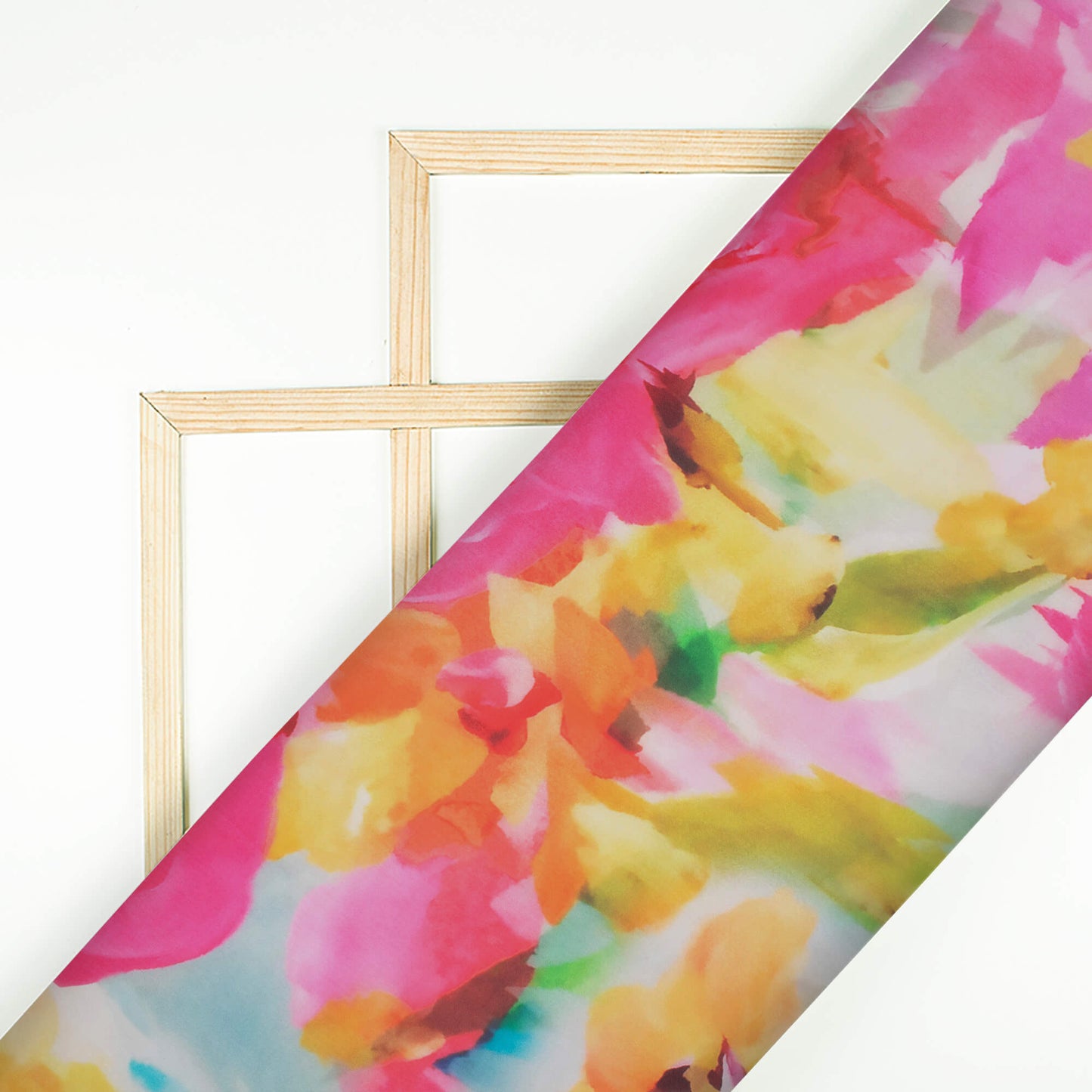 Bubble Gum Pink And Orange Abstract Pattern Digital Print Organza Satin Fabric