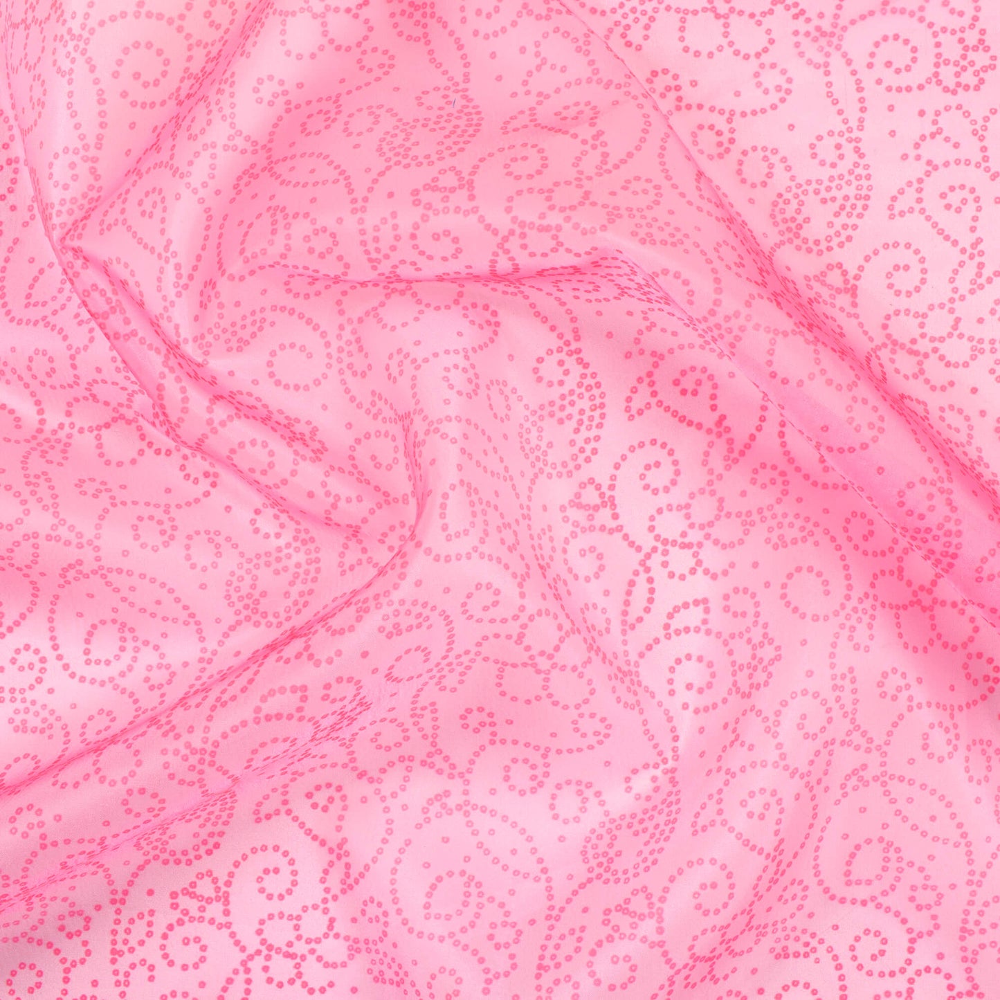 Baby Pink Bandhani Pattern Digital Print Organza Satin Fabric
